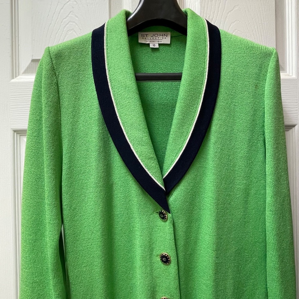 Vintage St. John Collection By Marie Gray Santana Knit Green Blazer Jacket Sz 10 - Picture 5 of 16